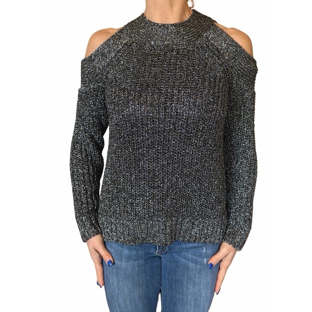 Milly New York Sweater Black Crochet Cold Shoulder Knit  Pullover Jumper M‎
